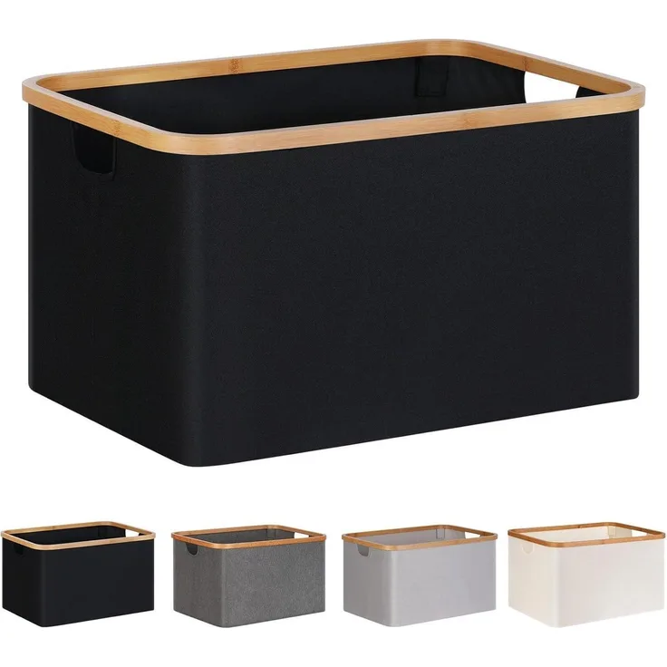 Faltbarer Wäschekorb 60L Bambus Stoff Storage Basket Aufbewahrung Klappbar