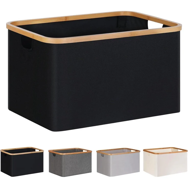 Faltbarer Wäschekorb 60L Bambus Stoff Storage Basket Aufbewahrung Klappbar – Bild 1