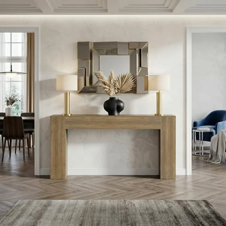 LITTLE TREE Konsolentisch 160 cm, Landhaus Sofatisch mit holzoptik, Schmaler Flurtisch in Braun für Wohnzimmer & Eingangsbereich, Stabile Ablage, Einfacher Aufbau – Bild 11