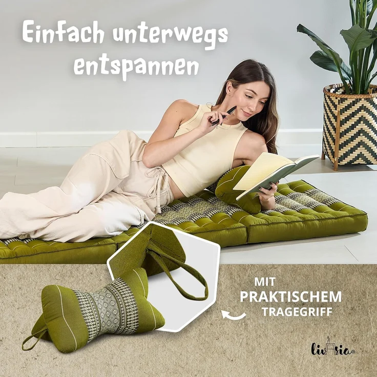 livasia Nackenstützkissen Knochenkissen, vegan und handgefertigt, Ø 15x32cm, Kapok – Bild 6