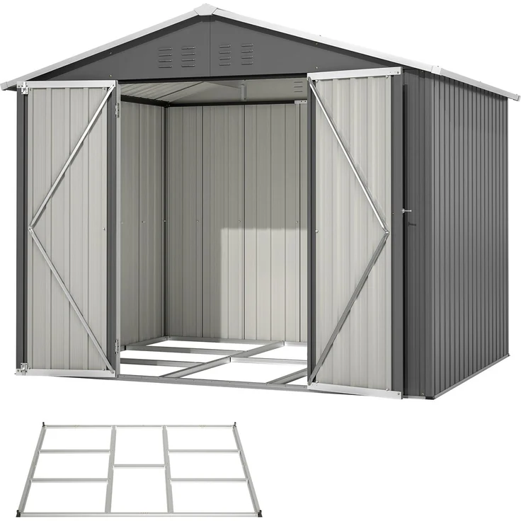 ZUBALIYA Stabiles Metall-Gerätehaus in Anthrazit 8x6 FT mit praktischer Klapptür Ideal als Gartenschuppen für Werkzeuge & Gartengeräte – Bild 13