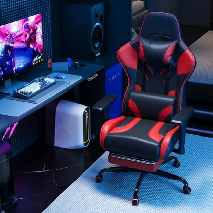 JUMMICO Gaming Stuhl mit Fußstütze & verstellbaren Armlehnen, Rot/ Schwarz – Bild 2