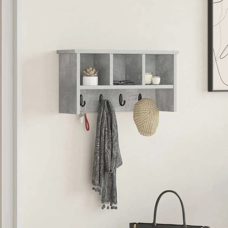 vidaXL Wandmontierter nachttisch mit Regal Beton Grau 50 x 16 x 26 cm 874310 – Bild 1