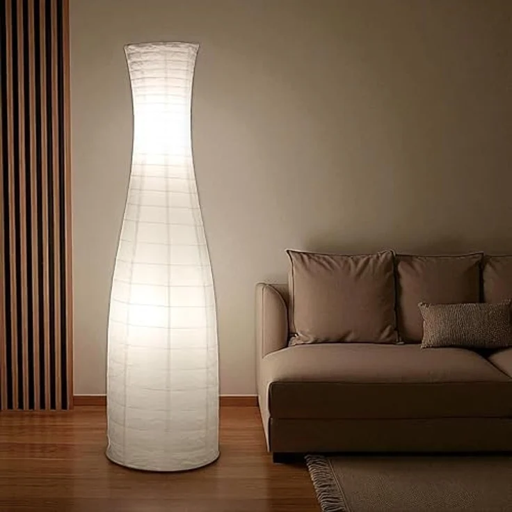 TRANGO LED Stehlampe, 1231L Design LED Reispapier Stehlampe *SWEDEN* Reispapierlampe *HANDMADE* Stehleuchte mit weißem Lampenschirm inkl. 2x E14 LED Leuchtmittel - Form: Rund - Höhe: 125cm, warmweiß, Wohnraumlampe - Standlampe – Bild 1