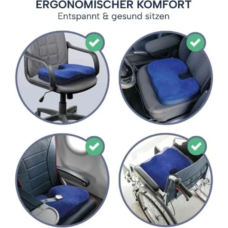 casimum Steißbeinkissen Orthopädisches Sitzkissen zur Bandscheibenentlastung aus Memory Schaum, für Bürostuhl, Sessel, Autositz und Rollstuhl, abnehmbarer Bezug – Bild 4