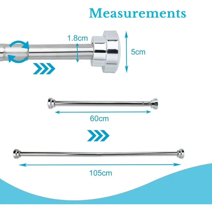 Intirilife Duschvorhangstange, Ø 1.8 mm, geklemmt, Edelstahl, Teleskop Duschstange Duschvorhangstange Ausziehbar Gardinenstange – Bild 4
