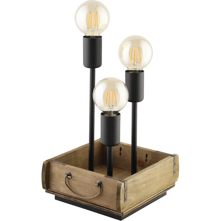 Eglo 43594 Tischleuchte WOOTTON Holz braun, Stahl schwarz E27 3X40W L:25cm B:22cm H:37,5cm mit Kabelschalter