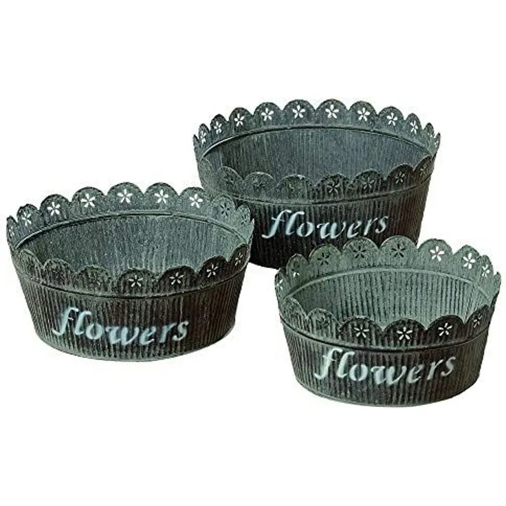 Pflanztopf Übertopf grau vintage Metall Landhausstil Blumentopf 3er Set