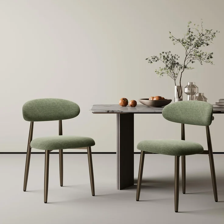 MALOL Esszimmerstühle 2er Set, Gepolsterte Stühle Esszimmer, Küchenstühle, Esstisch Stühle mit geschwungener Rückenlehne & Metallfüßen, Moderne Stoffstühle für Küche, Wohnzimmer und Gastronomie, Grün