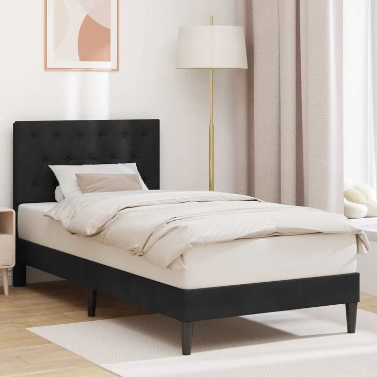 vidaXL Bettrahmen mit Kopfteil Schwarz 100 x 200 cm Samt 42027647 – Bild 1