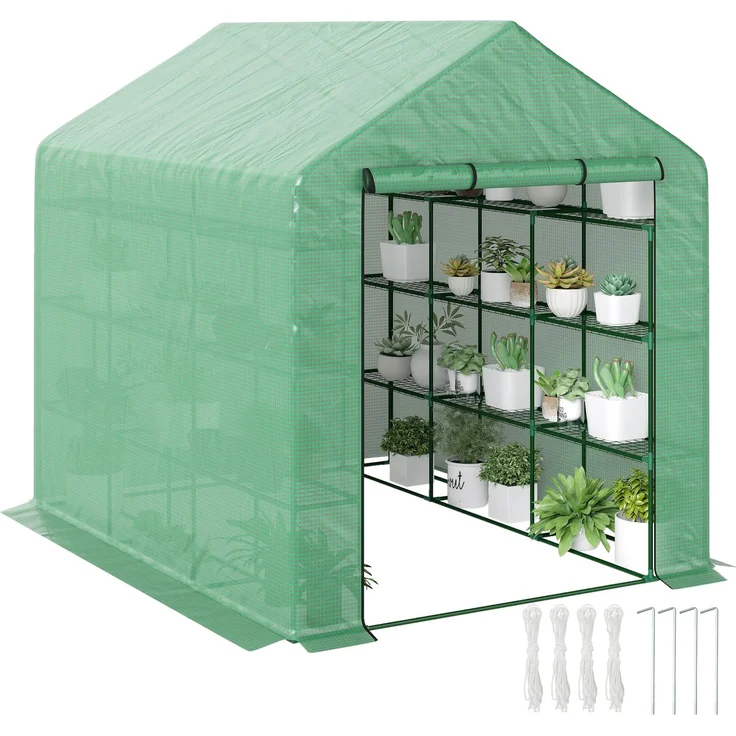 MELAYR, Foliengewächshaus begehbares Gewächshaus mit 8 Regalebenen Tomatengewächshaus, 244 x 180 x 210 cm, Grün – Bild 1