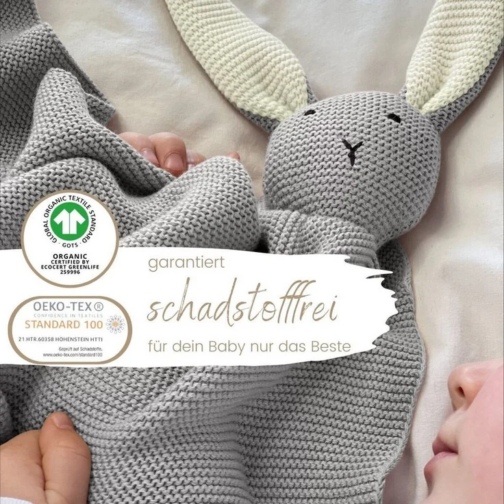 Babydecke DIKOS® Babydecke SCHMUSE-HASE Baby Geschenk Mädchen Junge Geschenkset, DIKOS, Geschenk zur Geburt, PREMIUM Qualität, 100 % BIO Baumwolle, nachhaltig – Bild 2