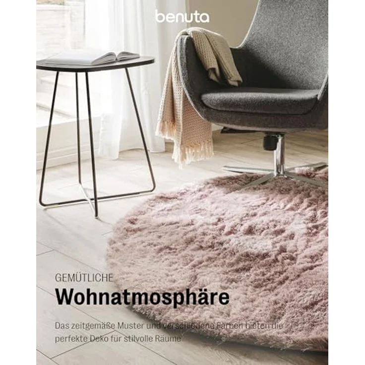 benuta Teppich Whisper, rund, Höhe: 31 mm, Hochflorteppich Wohnzimmer, Schlafzimmer, Esszimmer, Flur, Weich – Bild 5