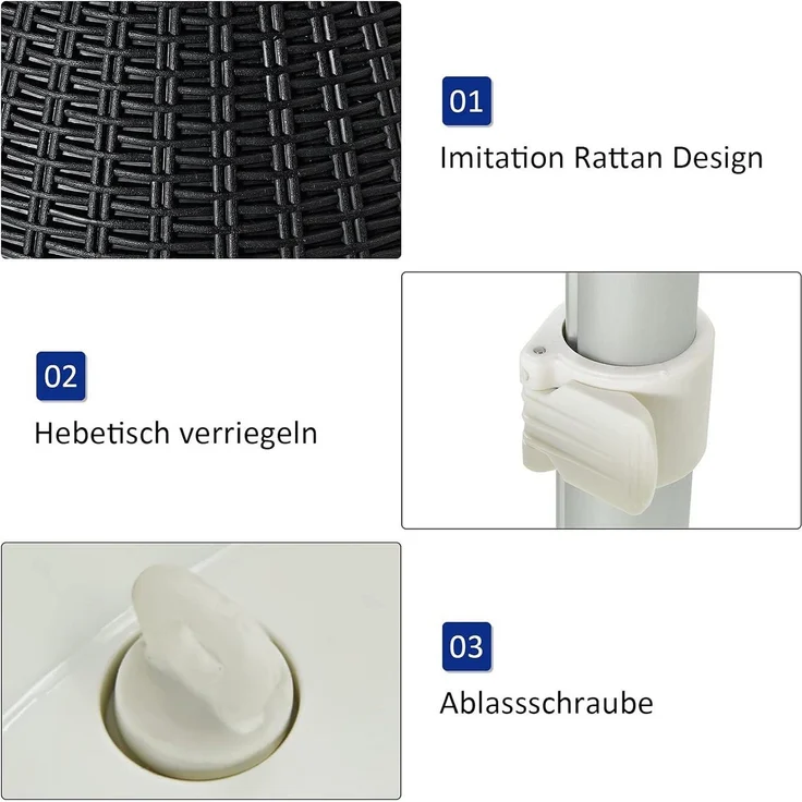 COSTWAY 3 in 1 Beistelltisch, 30L Kühlbox, hoehenverstellbar, mit Haken, Griff, abnehmbar Deckel, 75kg belastbar, 48,5 x 48,5 x 57,5 cm – Bild 3