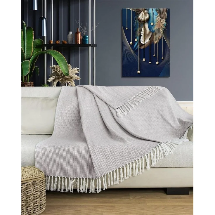Gräfenstayn Tagesdecke mit Fransen aus 100% Baumwolle – Baumwolldecke mit Fischgrätenmuster, Wohndecke als Sofa-Überwurf, Bett-Überwurf, Couch-Überwurf, Sofa-Decke – Bild 3
