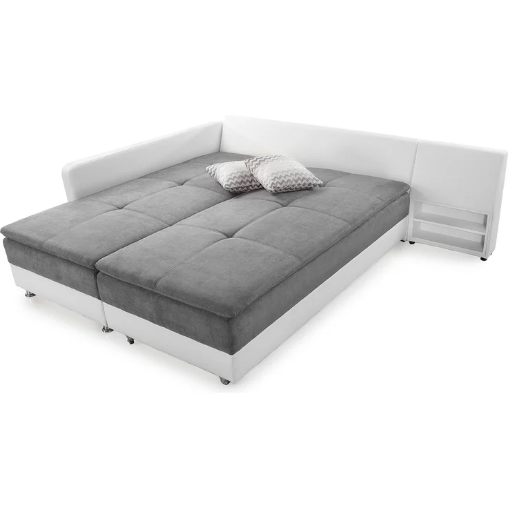 Ecksofa-Dauerschläfer Doppelbett Federkern Bettkasten Couch in Hellgrau Weiß – Bild 5