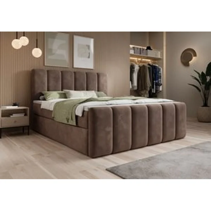thematys Boxbett mit Bettkasten 140x200cm, mit Bonnellfederkernmatratze H3, Bouclé/Velours, mit Stauraum, mit 3 cm Topper, Taupe (Velluto 29), Art.-Nr. S0ZH40NONR7 – Bild 7