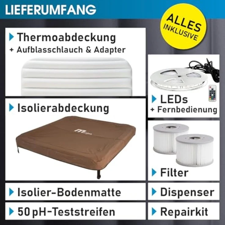 BRAST 'MSpa Oslo' Whirlpool mit LED-Beleuchtung, für 6 Personen, Sapphire & Amber mit Fester Außenwand, 160x160x65 cm – Bild 7