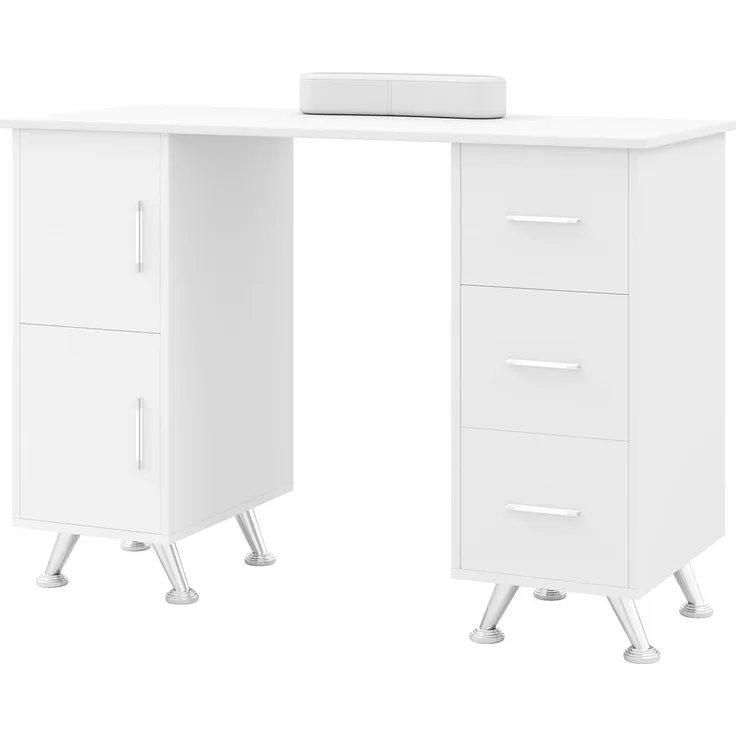 FANTASK Multifunktional Maniküretisch Schreibtisch, Nagel Tisch mit Seitanschrank & Schublade, Studiotisch Weiß, Computertisch Bürotisch