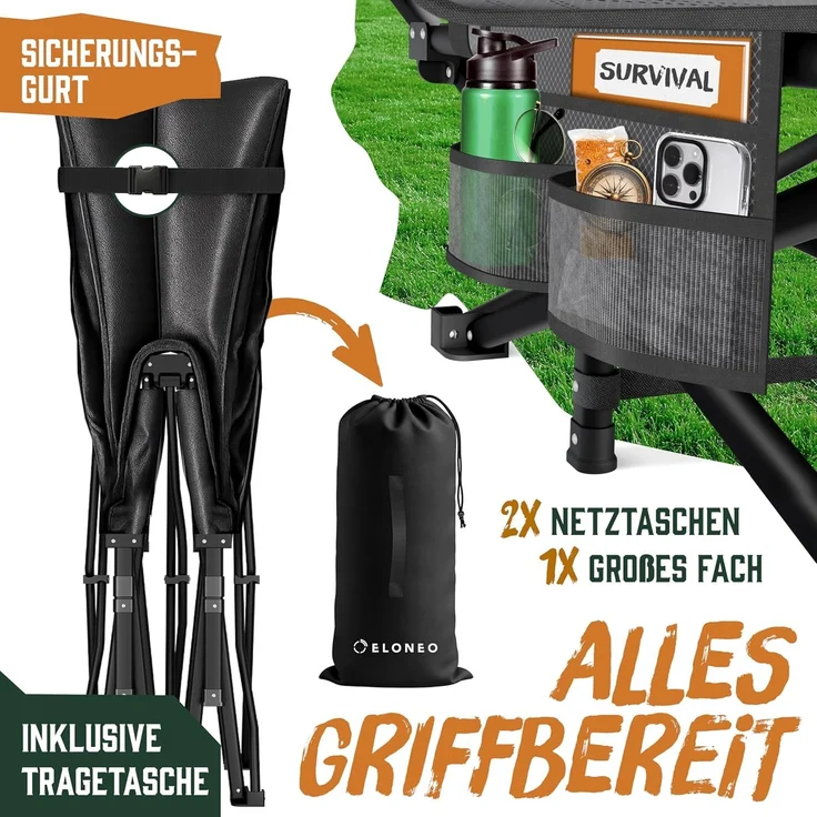 ELONEO Feldbett klappbar mit Premium Auflage, Campingliege bis 200kg belastbar, Grau – Bild 5