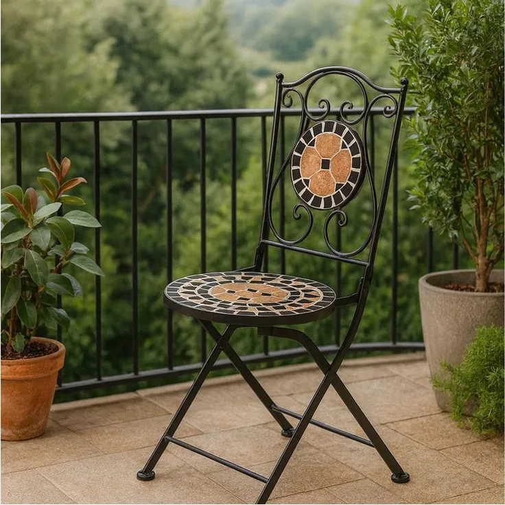 Kobolo 4-Fußstuhl Gartenstuhl Klappstuhl Metallstuhl Dekostuhl Mosaik (zusammenklappbar, 1 St), Sitzhöhe 46cm