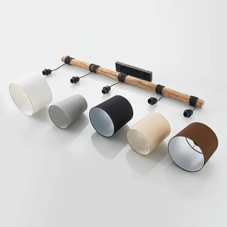 Lindby Pendelleuchte 'Amilia', Holzlampe mit 5 E27 Fassungen, Schwarz, Grau, Beige, Braun, Weiß, 125x25 cm, ideal für Esszimmer und Wohnzimmer – Bild 9