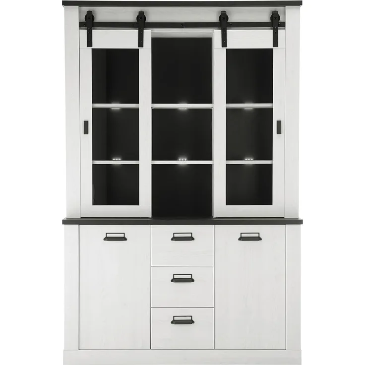 Buffetschrank Stove in weiß Pinie und anthrazit Landhaus 133 x 201 cm