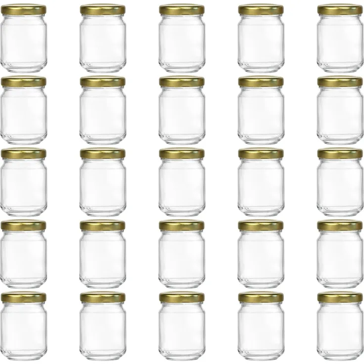 hocz 50x Mini Marmeladengläser 100 ml | mit Deckel Gold TO 48 | kleine Einmachgläser mit Schraubdeckel zum befüllen | Schraubgläser, Sturzgläser Set | leere Gläser für Marmelade | 50 Stück