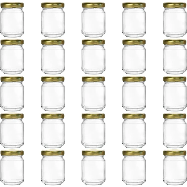 hocz 50x Mini Marmeladengläser 100 ml | mit Deckel Gold TO 48 | kleine Einmachgläser mit Schraubdeckel zum befüllen | Schraubgläser, Sturzgläser Set | leere Gläser für Marmelade | 50 Stück