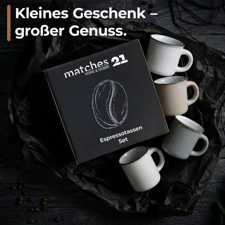 matches21 HOME & HOBBY Tasse Espresso-Tassen Herz-Dekor 4er Set dickwandige Keramik, 50 ml, 4-tlg, Keramik, Kleine Vintage Henkel Mokka Kaffee-Tassen mit Untertassen – Bild 4