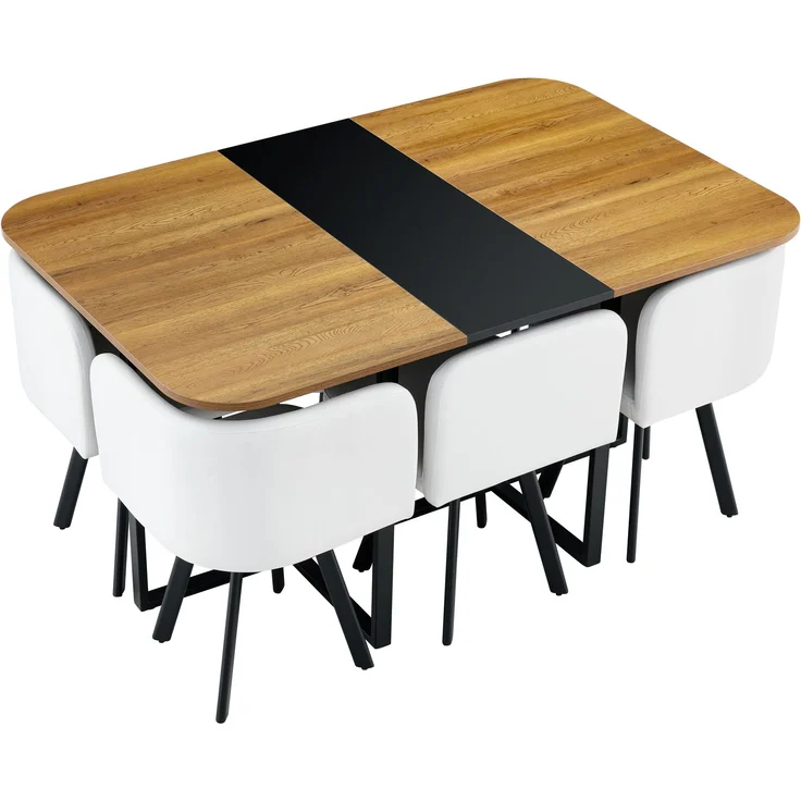 Ausziehbare Esstischgruppe mit 6 Stühlen, MDF-Holzmaserung, schwarzes Metallgestell, modern,H 79 x T 150 x B 100 cm – Bild 10