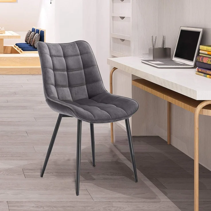 WOLTU Esszimmerstühle 2er Set, für Wohnzimmer Küche Esszimmer, Küchenstühle gepolstert mit Rückenlehne, Sitzfläche aus Samt, mit Metallbeinen, bis 150 kg belastbar, Dunkelgrau – Bild 4
