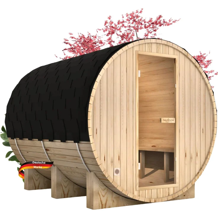 DELUKE® Fasssauna Outdoor mit Elektroofen PIET - für 6 Personen, inkl. Saunazubehör | Außensauna Gartensauna Saunafass | Selbstmontage – Bild 7