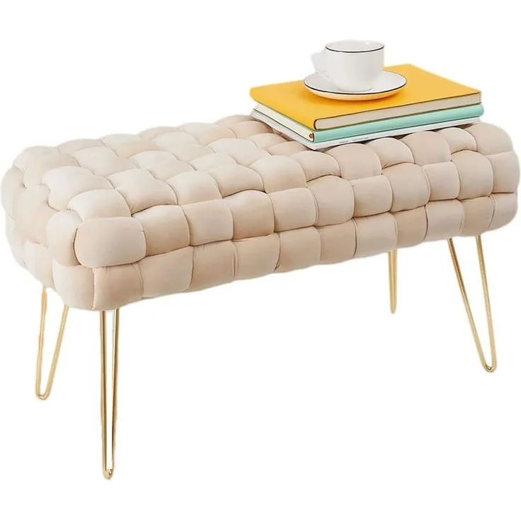 Zedelmaier Sitzhocker Samt-Hocker Quadratischer mit Metallbeinen Kissens D15,5cm Taburett (ZDV7642-CM), Größe: L76*B38*H41,5cm Goldene Beine