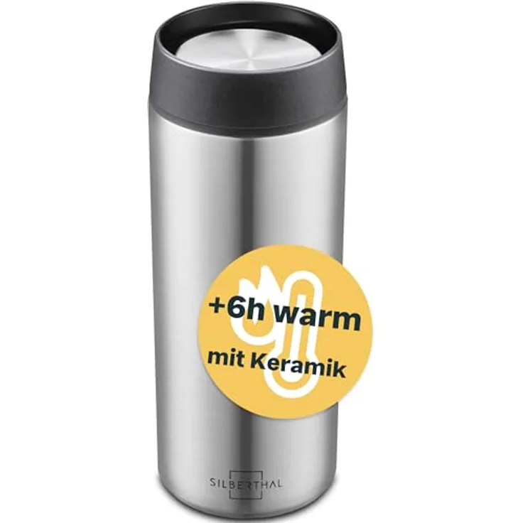 SILBERTHAL Thermobecher 350ml Edelstahl - Auslaufsicherer Kaffeebecher to go mit Keramik - Coffee Cup in Silber - Bis zu 6h warm