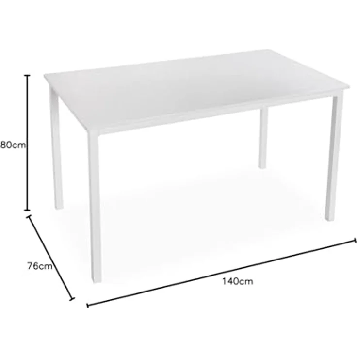 Versa Amaia Esstisch für Küche, Terrasse, Garten oder Esszimmer, Maßnahmen (H x L x B) 76 x 80 x 140 cm, Holz und Metall, Farbe: Weiß – Bild 3