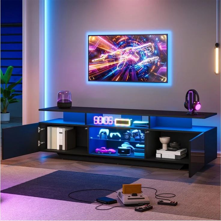 Fine Life Pro TV-Schrank Lowboard / TV‑Schrank / TV‑Lowboard mit LED‑Lichtleiste 160×40×45 cm, für Fernseher bis 70 Zoll – Bild 2
