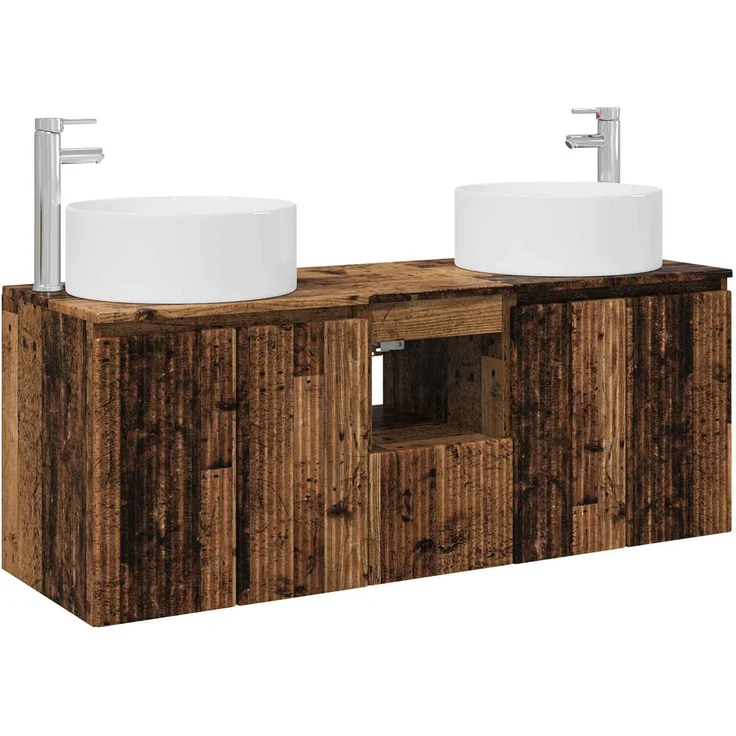 vidaXL Badezimmerschrank-Set 3 stk. Altholz 129 x 44,5 x 80 cm 3405745 – Bild 2