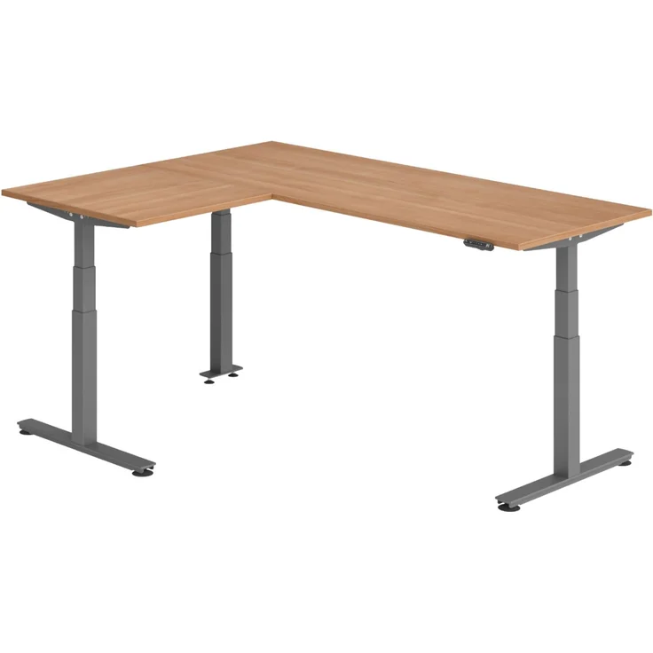 bümö Eckschreibtisch elektrisch höhenverstellbar L-Form: 200 x 160 cm in Nussbaum, Gestell graphit - Stehschreibtisch mit Memory-Steuerung, elektrischer XXL Schreibtisch für die Ecke, XDSMW-2008-N-G – Bild 1