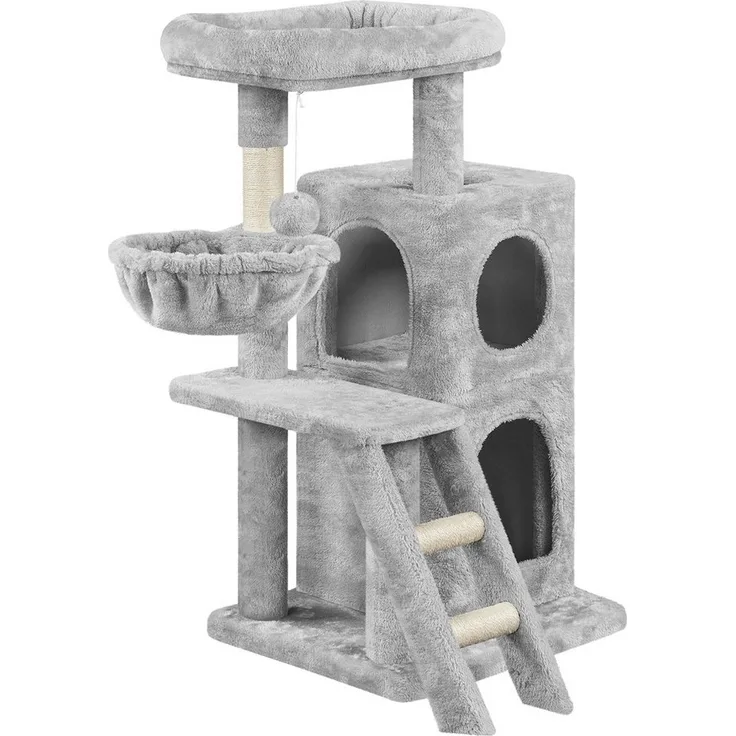 Yaheetech Kratzbaum 94 cm (H), Katzenbaum mit 2 Katzenhöhle, Liegemulde, Hängende Plüschball, Treppe