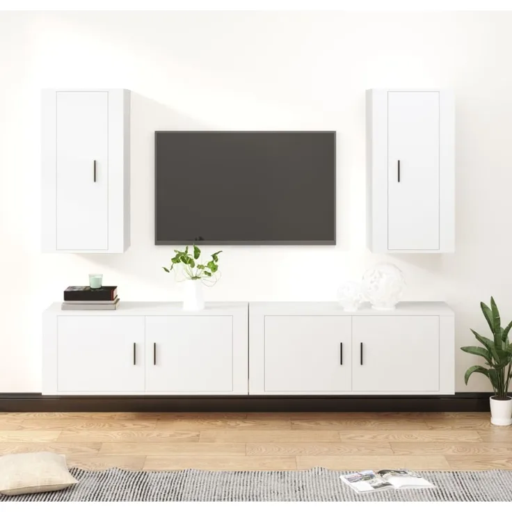 vidaXL 4-tlg. TV-Schrank-Set Weiß Holzwerkstoff 3188694
