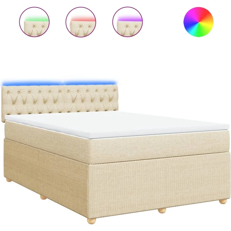 vidaXL Boxspringbett mit Matratze Creme 140x190 cm Stoff 3289763 – Bild 2