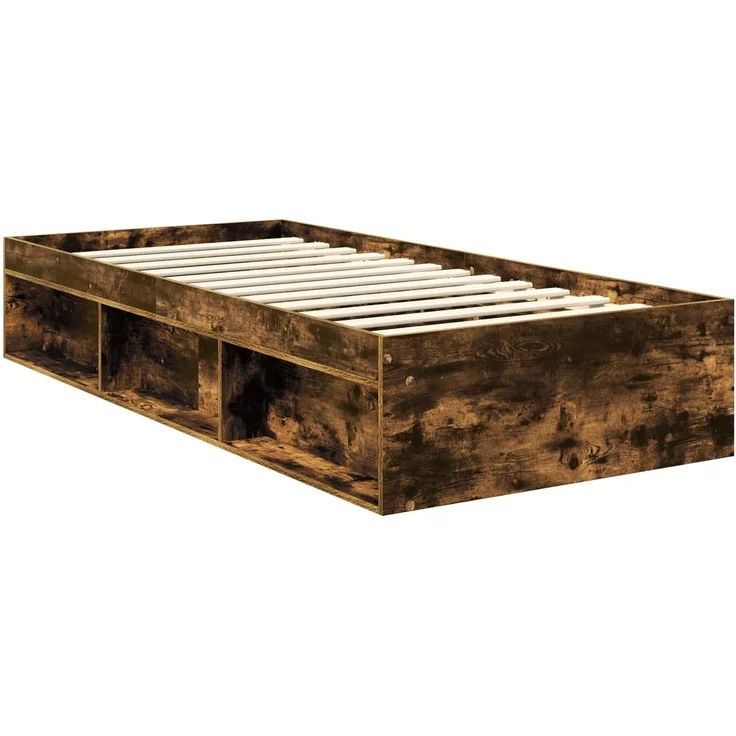 vidaXL Bettrahmen Geräucherte Eiche 90 x 200 cm Massives Kiefernholz 3413357 – Bild 4