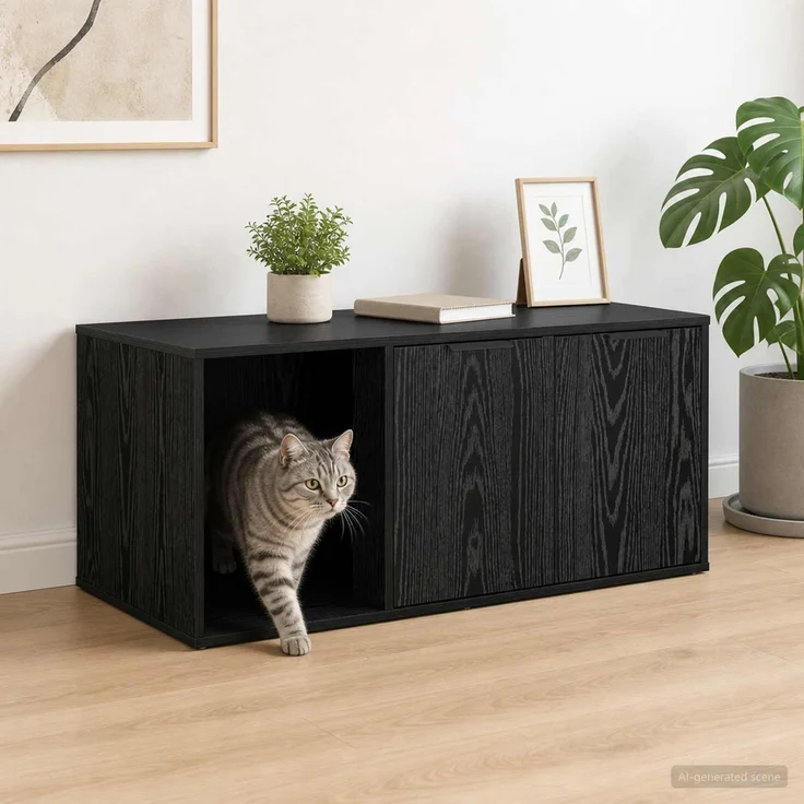 vidaXL Katzenkiste Möbel Schwarz Eichen-Optik 100 x 49 x 45 cm 8014752 – Bild 1