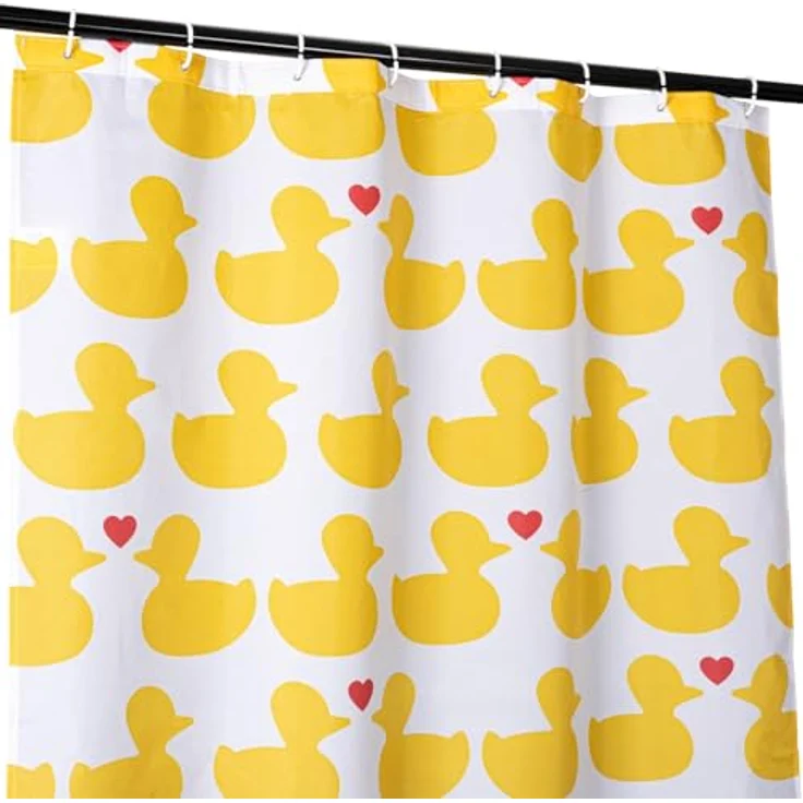 ANRO Duschvorhang FASTY Ente Anti-Schimmel Polyester Badezimmervorhang Bad-Stoff Breite 120 cm (Packung, 1-tlg, Duschvorhang inkl. Aufhängeringe), robuster Vorhang Stangenaufhängung 120x200cm Modern Gelb – Bild 1