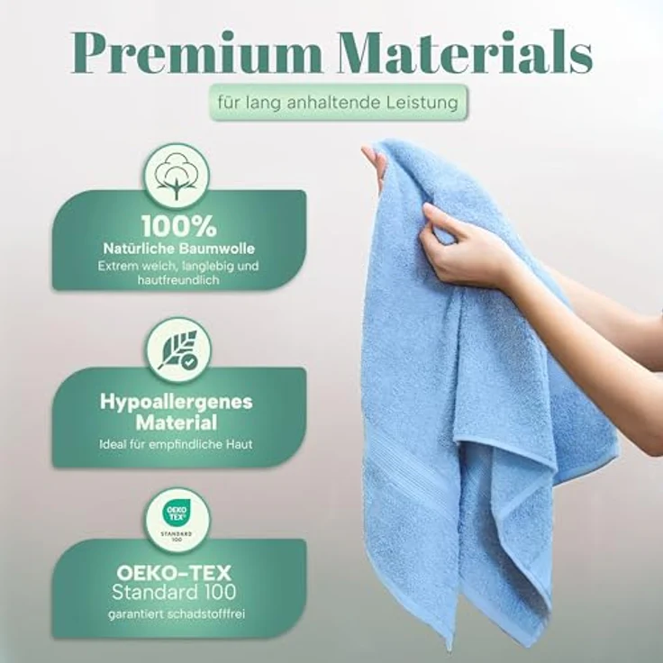NatureMark 8 Handtücher Set - 100% Baumwolle - Saugfähige und langlebige Handtücher, Größe 50×100 cm, Hellblau – Bild 3