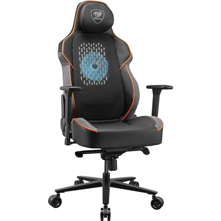 COUGAR NXSYS AERO Colde Fusion Gaming-Stuhl (NxSys Aero) with RGB-Lüfter, Physiotherapiequalität Lendenkissen, and Premium-PVC-Leder in black