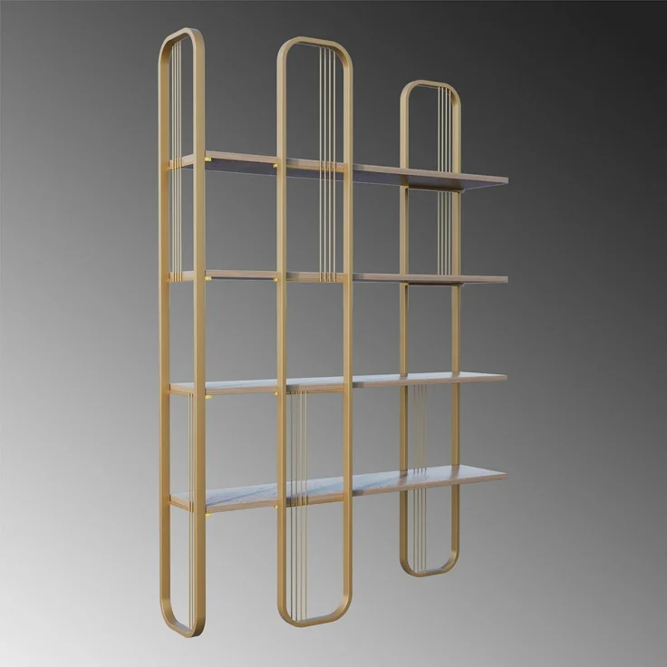 Dmora - Bücherregal Almena, Büroregal, Bücherregal, Bibliothek, 125 x 28 x 180 cm, Gold – Bild 7