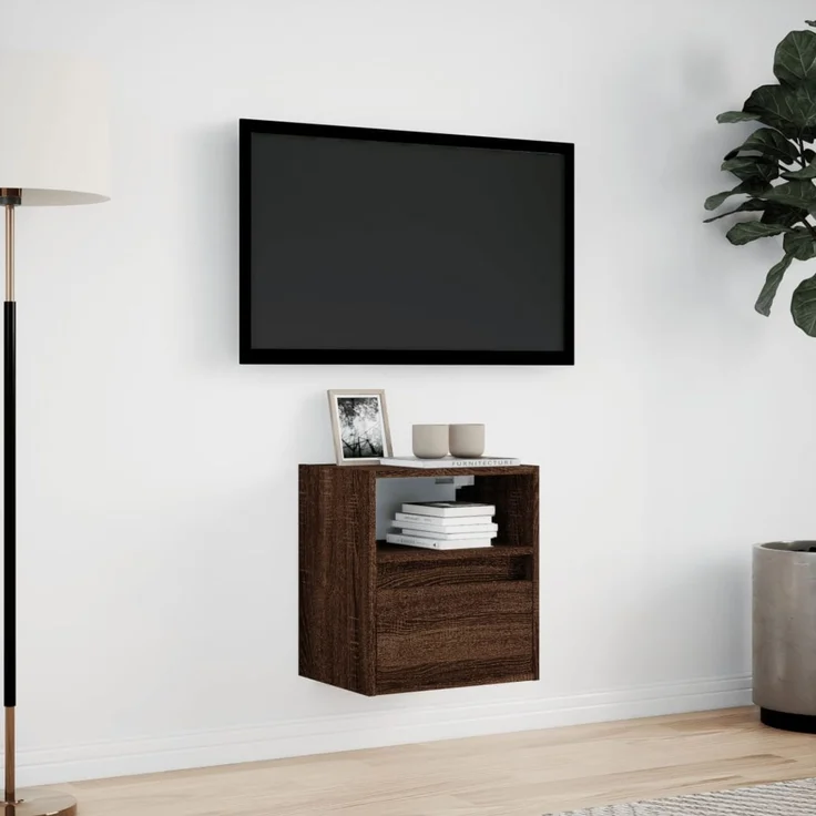TV-Wandschrank, TV-Hängeboard Fernsehschrank mit LED-Beleuchtung Eichen-Optik 41x31x45 cm – Bild 4
