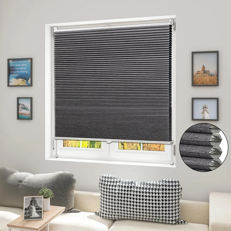 WOLTU Wabenplissee ohne Bohren Verdunklung Thermo Doppelplissee Klemmfix Zweifarbig 60x120 cm Dunkelgrau-Weiß, Plissee Faltrollo Sonnen-, Sicht- & Schallschutz, Jalousie Plisseerollo für Fenster & Tür – Bild 1